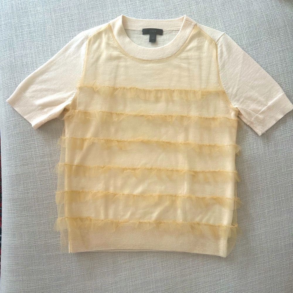 J. Crew Cream Ruffled Crew Neck Tee - Picture 4 of 5